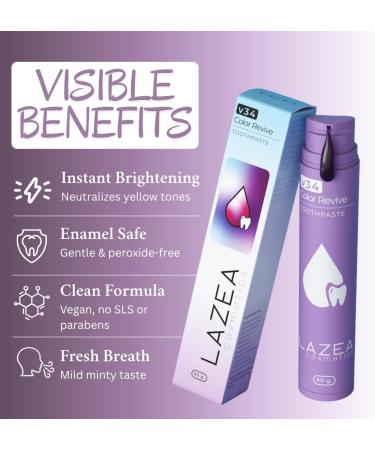 Lazea Cosmetics LAZEACosmetics v34ColorRevive Toothpaste Purple Color Correction Peroxidefree Vegan Glazefriendly 60ml - Buy Online on GoSupps.com