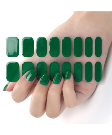 Semi Cured Gel Nail Strips 16 Pieces Gel Nail Polish Stickers Solid Color Full Nail Wraps Self Adhesive Natural French Manicure Kit (Emerald Green) Work with Any Nail Lamps Easy to Apply & Remove