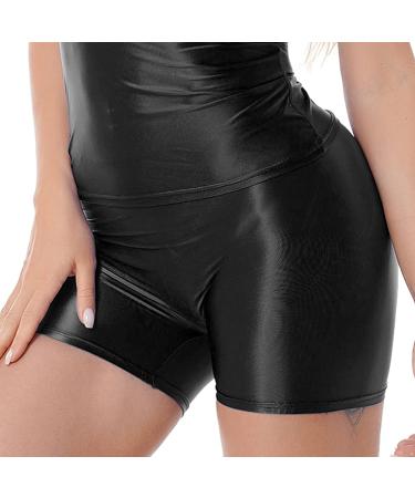 YiZYiF Women's Oil Glossy High Waist Yoga Booty Shorts Black - Medium - Buy Online on GoSupps.com