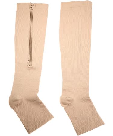 Joyzan Compression Socks with Zipper - Calf Knee Open Toe Support Stockings in Skin Color (L-XL) - Ultimate Comfort & Protection for Travel & Daily Use - Buy Online on GoSupps.com
