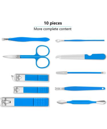 10pcs Professional Manicure Set - Stainless Steel Nail Clippers & Pedicure Tools for Travel (Blue) - Buy Online on GoSupps.com
