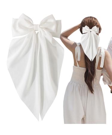 Bows for Women - Satin Elegant Hair Bows with Spring Clip | Large Decorative Hair Barrettes Multifunctional Hair Accessories for Women Females Girls Ladies White