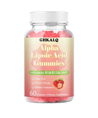 GHKALQ Alpha Lipoic Acid Gummies 1000Mg with Vitamin B1 B12&A E ALA Supplement Provide Energy&Enhance Immunity Liposomal Enhance Absorption Sugar Free Strawberry Flavor 60 Gummies