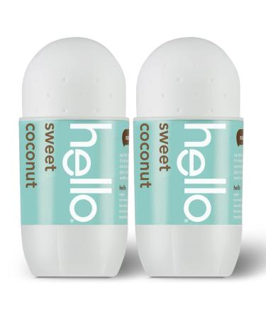 hello Sweet Coconut Roll On Deodorant Aluminum Free Deodorant for Women + Men 48 Hour Non Sticky Formula Dries Quick and Leaves No White Residue Travel Deodorant 2 Pack 1.69 oz Tubes Coconut 2pk