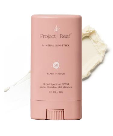 SPF 50 Sheer Mineral Sunscreen Stick - Vegan Reef Safe Non-Nano Zinc Face Sunblock Stick No White Residue Ideal for Travel & Kids