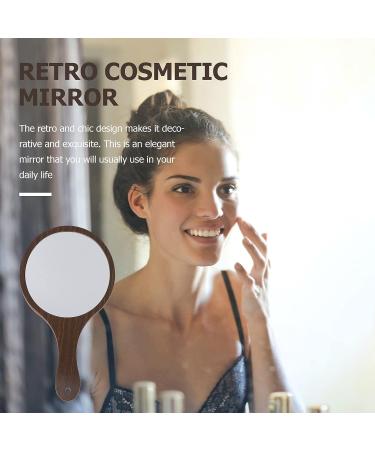 Beaupretty Handheld Makeup Mirror with Yellow Wood Handle - Portable Retro Vanity Pocket Mirror for Women - Outdoor Travel Mirror - 29.7x16.7cm - Buy Online on GoSupps.com