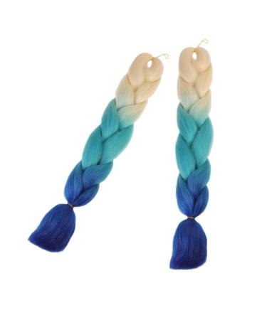 FRCOLOR Jumbo Braiding Hair Extensions Ombre High Temperature Gradient Braiding Hair Synthetic Pigtail Wig Braid (Beige Lake Blue Sapphire Blue)