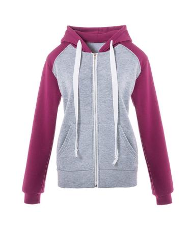 Bigfanshu Womens Sweatshirts Hoodie Long Sleeve Hoody Lady Zipper Pockets Patchwork Sweatshirt Woman Sports Jacket Pink