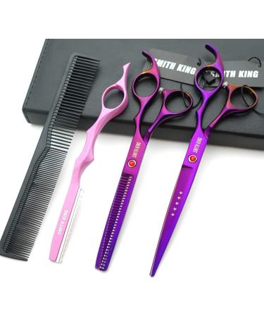 7.0 Inch Hair Scissors Set - Hair Cutting & Thinning Scissors with Razor Combs - Purple | International Shipping - Buy Online on GoSupps.com