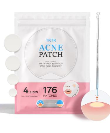 Acne Pimple Patches + Pimple Extractor, 4 Sizes 176 Patches for Zit Breakouts, 2-in-1 Blackhead Remover & Pimple Popper Tool, TKTK Hydrocolloid Acne Spot Treatment with Tea Tree & Calendula Oil 176 Count + 1 Pimple Extractor
