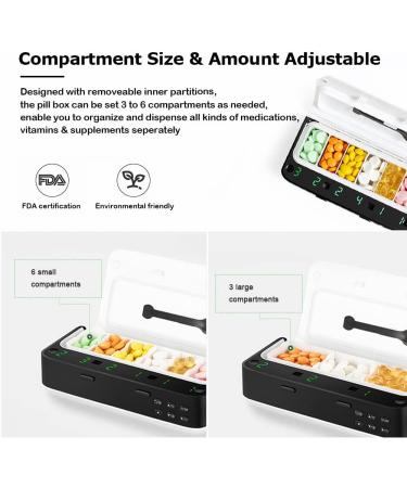 Pill Dispenser with Alarm - Smart Pill Box with Up to 7 Alarms a Day, 6 Compartments, Pill Reminder for Elderly - White - Buy Online on GoSupps.com