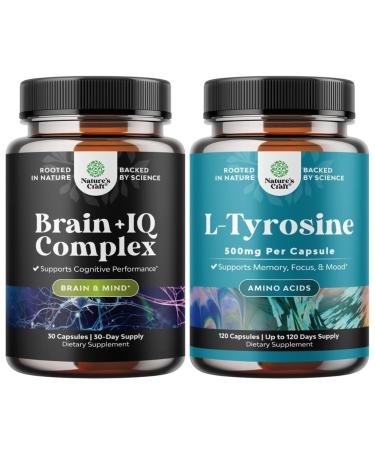 Bundle of Nootropic Memory Supplement and Potent L Tyrosine 500mg Capsules - Memory Pills for Brain Boost and Natural Energy Booster - Amino Acid Nutritional Supplement for Brain Health