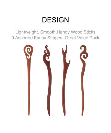 9 Pack Vintage Retro Handmade Chinese Brown Wood Chopsticks Hairpins - Sandalwood Carved Hollow Horn Fork Pen Sticks Clips for Bun Chignon - Wooden Hair Accessories - Buy Online on GoSupps.com