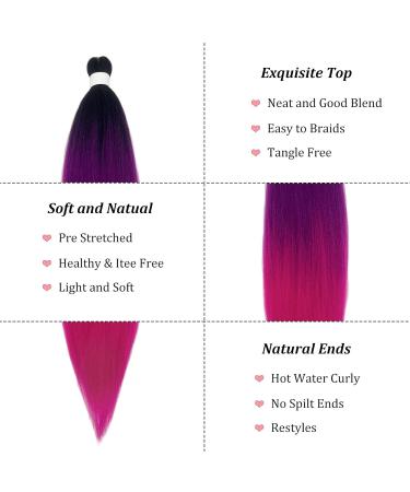 Prestretched Ombre Braiding Hair Extensions for Braids - 24 Inch 6 Packs - Black Pink Purple Ombre - Buy Online on GoSupps.com