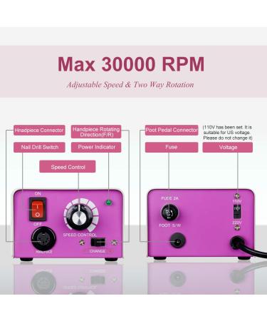 Professional Nail Drill Machine 30000 RPM with Foot Pedal | Manicure Pedicure Kit for Acrylic Nails | Electric Nail File with 6 Drill Bits and 106 Sanding Bands - Buy Online on GoSupps.com