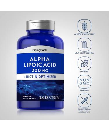 Piping Rock Alpha Lipoic Acid 200mg | 240 Capsules | Plus Biotin | Non-GMO Gluten Free Supplement - Buy Online on GoSupps.com