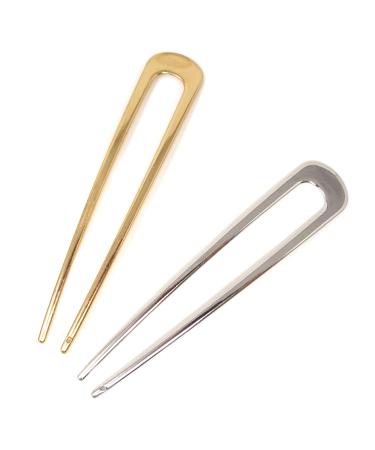 Honbay 2PCS Simple U Shaped Metal Hair Pins Hair Forks Hair Sticks