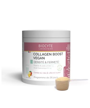 BIOCYTE Collagen Boost Vegan - Mango Flavor - Food Supplement Skin Density and Firmness, Anti-Wrinkle - Pea Protein, Amino Acids, Hyaluronic Acid, Vitamin C - 260 g - 28 days