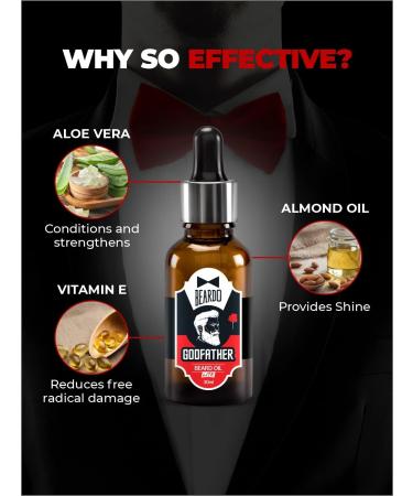 Beardo Godfather Lite Beard And Moustache Oil - 30 ml With Natural Ingredients - Almond Oil Aloe Vera Extract Castor Oil Olive Oil Beard Oil - Buy Online on GoSupps.com