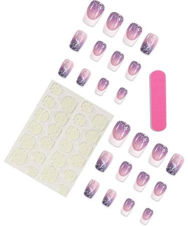 Spring and summer flash nail tips wearable nails taro purple nail art French nail tips white edge European and American wearable nails false nail patches 1 count (Pack of 1) - Buy Online on GoSupps.com