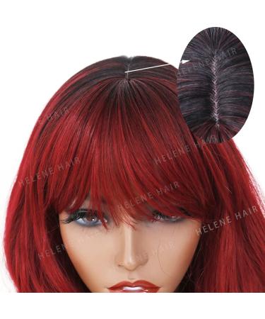 Burgundy Red Ombre Wine Long Wavy Wig with Bangs - 24 Inches Heat Resistant Synthetic Wig for Black Women - Daily Cosplay - Buy Online on GoSupps.com