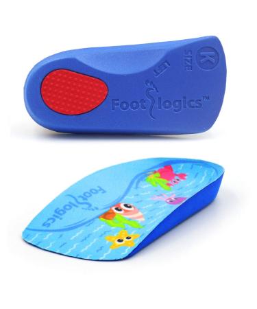 Footlogics Fun Kids Orthotic Shoe Insoles with Arch Support for Children s Heel Pain (Sever s Disease)  Growing Pains  Flat Feet - Children s  Pair (Toddler 8-10  3/4 Length - Blue) 8-10 Toddler 3/4 Length - Blue