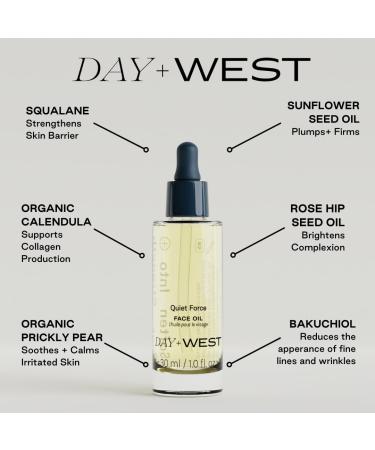 Day+West Quiet Force Face Oil | Hydrating Squalane & Jojoba Oil for Sensitive Skin | Nourishing Vitamin C & Bakuchiol | Shop Internationally - Buy Online on GoSupps.com