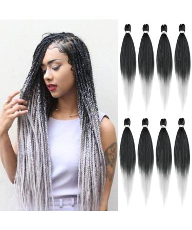 66cm 8 B ndel Professional EZ Pre-Stretched Braid Hair Extension Yaki Kunsthaar For Twist Braids Hair Extensions Black to Silver 8 Packs of Set Black On Silver