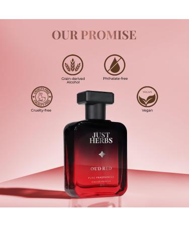 Ju.st He.rbs Intense Oud Red EDP Perfume Spray for Men Long Lasting Up to 8 Hours Pure Fragrance Eau Da Parfum Mens Body Spray - 50 ml - Buy Online on GoSupps.com