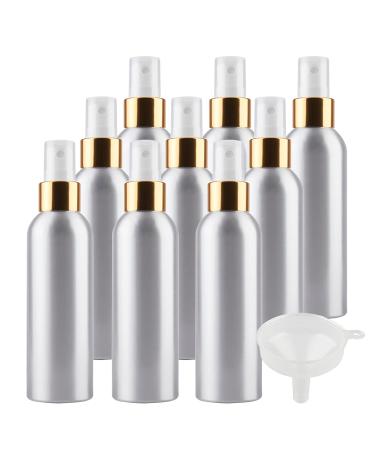 TIANZD 12 Pcs 150ml Empty Silver Aluminium Fine Mist Spray Bottle with White/Gold Metal Spray Head Refillable Travel Alu Bottles for Body Sprays Room Fragrances Perfumes Hair Garden Funnel Gold 150ml