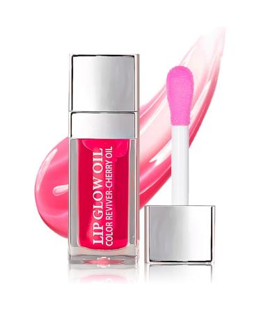Hydrating Lip Glow Oil, Moisturizing Lip Oil Gloss Transparent Toot Lip Oil Tinted Non-Sticky Nourishing Long Lasting Repairing Lightening Lip Lines and Dry Lips Lip Care Products (RASPBERRY) 0.2 OZ 007# RASPBERRY