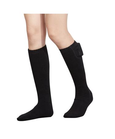 GXLONG USB Smart Charging Heating Knee High Socks, Women Men Hiking Heated Socks, Massage Warm Winter Stretch Cotton Socks One Size C Black