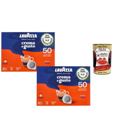 Italian Gourmet Lavazza Caf Espresso Dosettes ESE 44 mm Intensit Forte 9/10 Pack 2 x 50 Dosettes Compostables (700 g Total) + Italian Gourmet Polpa