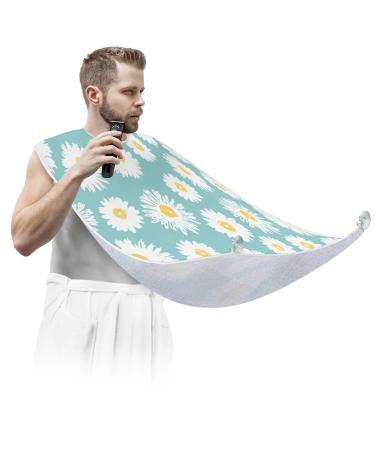 Daisies Flower Painting Beard Bib Apron Beard Bib Hair Catcher for Men Shaving and Trimming Non-Stick Waterproof Beard Cape Grooming Cloth with 2 Suction Cups Gifts for Men