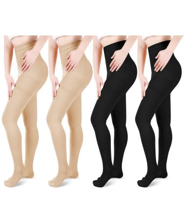 4 Pairs Compression Pantyhose 20-30mmHg Graduated Compression Tight Firm Support Compression Stockings Closed Toe Compression Leggings for Women Swelling Varicose Veins Edema Pregnancy