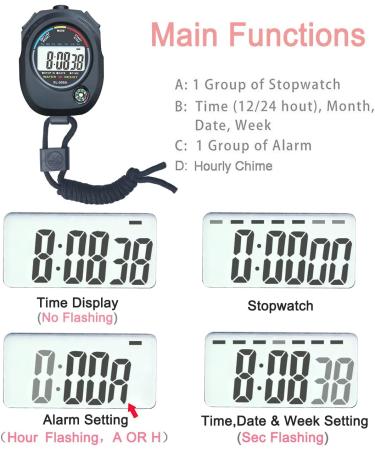 BESTWYA Digital Stopwatch Large LCD Screen Handheld Count Up Timer with Time Calendar Clock Function Black Pack of 4 - Buy Online on GoSupps.com
