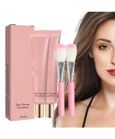 Super Cover Foundation with Buffing Brush Long Lasting Lightweight Foundation Concealer Hydrating Liquid Foundation Correcting Face Foundation