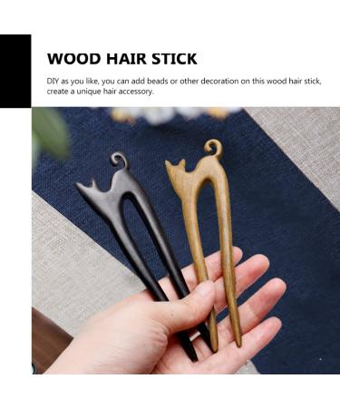 Lurrose Wooden Cat Hair Stick U Shaped for Women - Hair Styling Tool for Japanese Chinese Hanfu Chignon, Black French Hair Pin - Buy Online on GoSupps.com