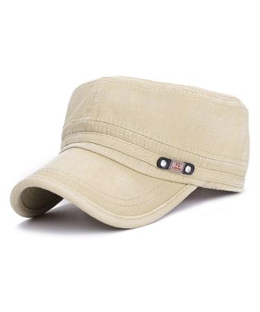 Glamorstar Unisex Cadet Army Cap Washed Cotton Twill Military Corps Hat Flat Top Cap One Size Beige