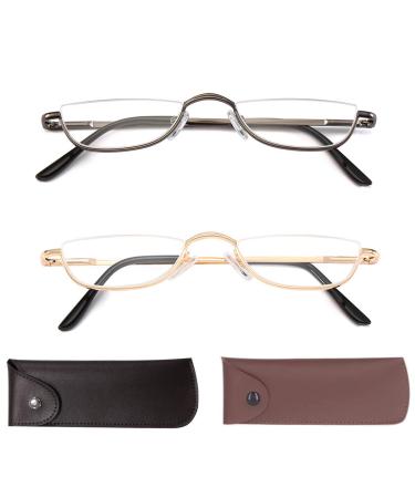 Half Reading Glasses Metal Frame Readers for Women Men with Pouch (2 Pairs 2.5) 2pair(black gold) 2.5 x