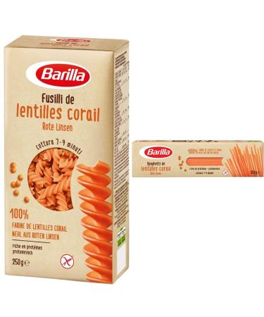 Barilla fusilli red lenses 10 pack (10 x 250 g) & red lentils spaghetti rich in protein gluten -free 250g fusilli red lentils bundle with red lentils spaghetti