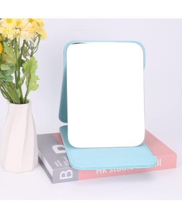 Portable PU Leather Makeup Mirror with Adjustable Stand - Perfect for Camping, Home Vanity, and Office Desk - Small Blue - Buy Online on GoSupps.com
