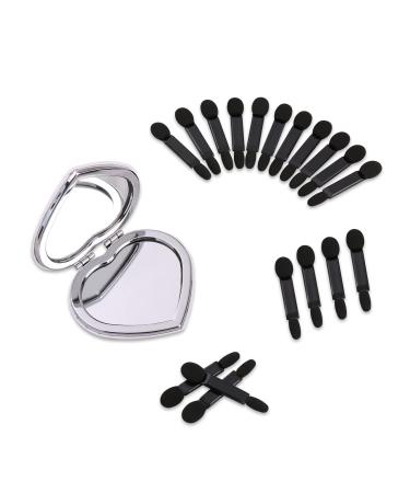Deksias Heart Shape Small Mirror for Purse Travel Sliver Pocket Makeup Mirror Sets Mini Compact Magnifying with 20PCS Eyeshadow Sponge Applicator White 2.8 Inch