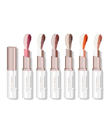 Ownest 12 Colors Eyeshadow Stick,Double Colors Eye Shadow Stick Glitter Shimmer Eyeshadow Gradient Eyeshadow Makeup Stick Waterproof Eyeshadow-6 Pcs