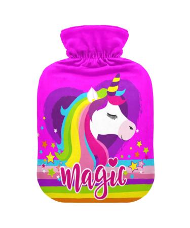 Heat bottle with reference 1 l of durable warm-up bag for hand feet shoulder and neck pain cramps heating press and heat therapy pattern of cartoon inhorn rainbow heart colorful stars