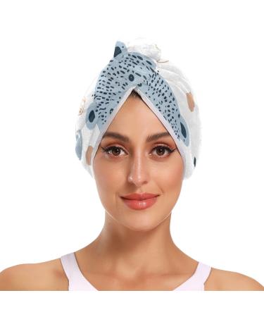 Blue Brown Bear Hair Towel 2 Pack Super Absorbent Hair Drying Towel Quick Dry Hair Turbans Head Towel with Button Twisty Wrap for Women Girls