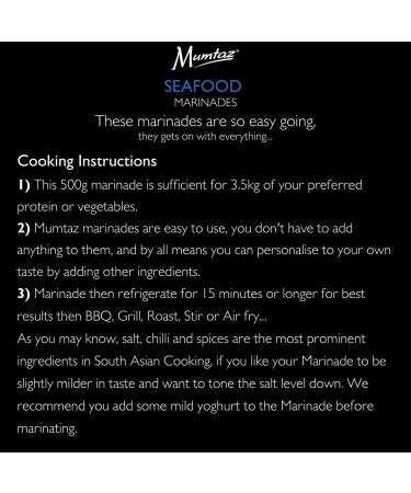 Mumtaz SEAFOOD Marinade Sauce - Pack of 6x500g 15 Minute Magic Marinade Medium Spiced BBQ-Grill-Roast-Stir or Air fry All Natural Ingredients Gluten Free Vegan Friendly. - Buy Online on GoSupps.com