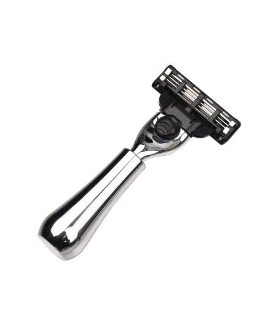 Shaving Razor with PU Storage Bag - Portable Metal Safety Beard Razor & Mustache Removal Tool | Washable & Detachable 3 Blades in Silver - Buy Online on GoSupps.com