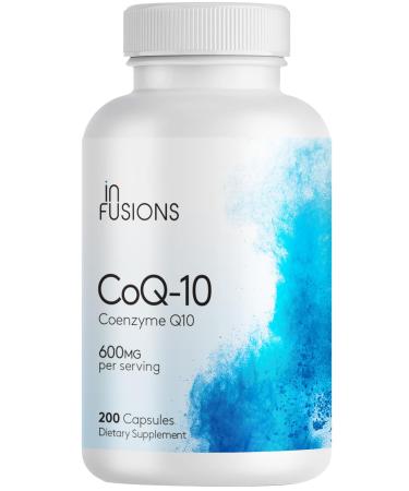 Infusions Maximum Strength Pure CoQ10 600mg - 200 Capsules High Absorption Gluten Free Non-GMO