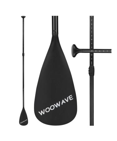 WOOWAVE SUP Paddle Adjustable 3 Piece Stand-Up Paddles Floating Portable Paddle Board Accessories (Aluminum Alloy, Fiberglass, Carbon Fiber Optional) Black